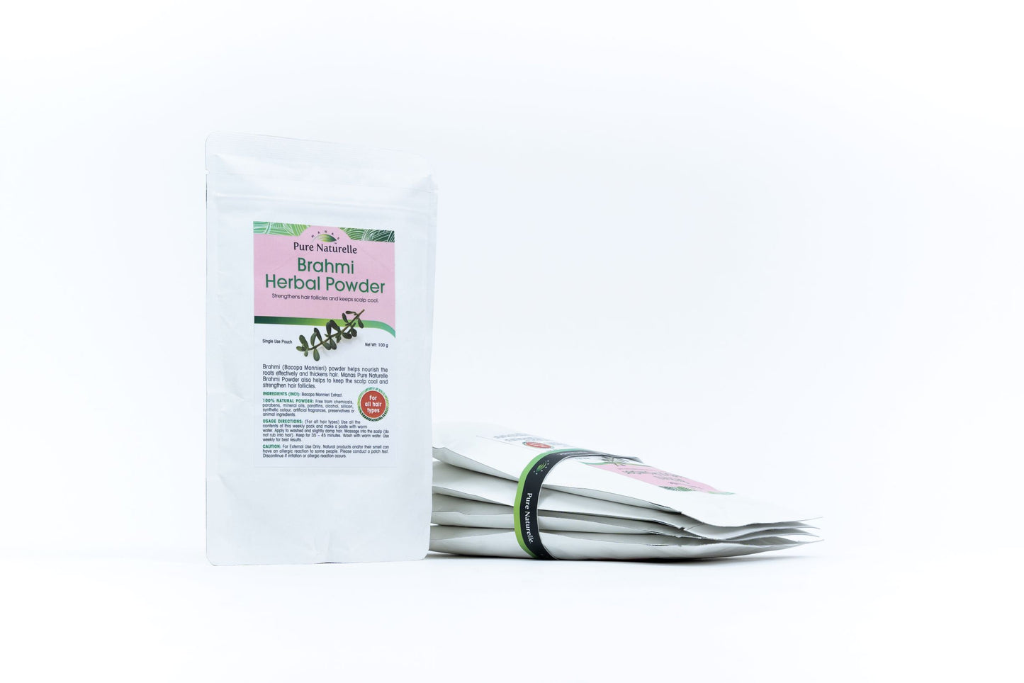 Accelerates hair growth, reduces hair fall, strengthens hair follicles... Manas Pure Naturelle 100% Natural Brahmi* Herbal Powder for all hair types (4 Weekly Single Use Pouches)