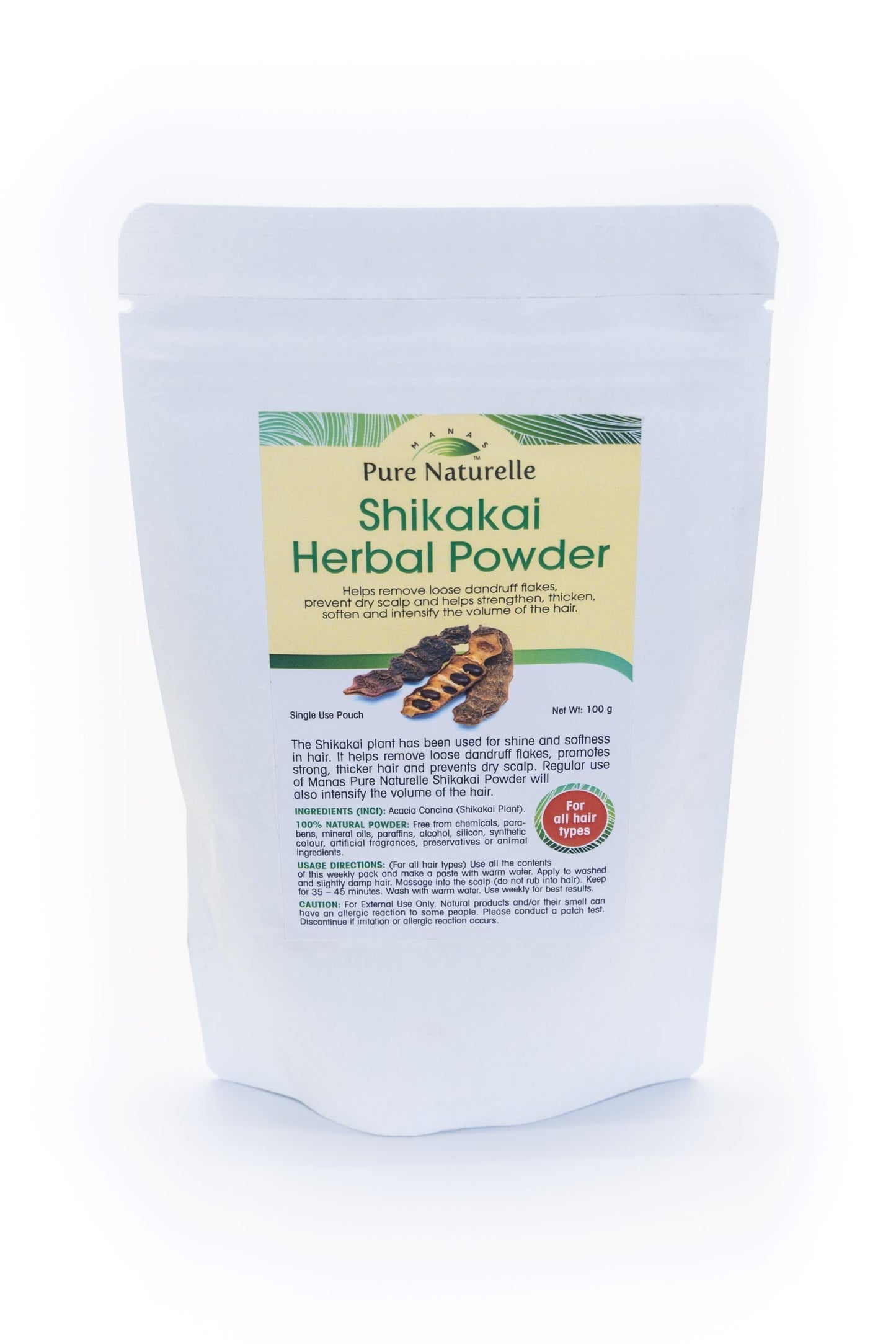 Fights dandruff, prevents dry scalp, trengthens, thickens, softens hair... Manas Pure Naturelle  100% Natural Shikakai Herbal Powder for all hair types (4 Weekly Single Use Pouches)