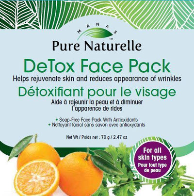 Reduces hyper-pigmentation, dark spots, stubborn tan and rejuvenates skin...  Manas Pure Naturelle  100% Natural DeTox Face Pack for all skin types